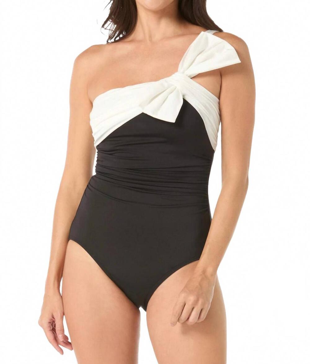 NEW CARMEN MARC VALVO underwire one shoulder one piece swimsuit in black white